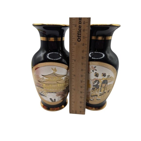 Vintage Japanese Chokin Gilded Pair of vases birds floral Geisha motif circa mid - Picture 5 of 12